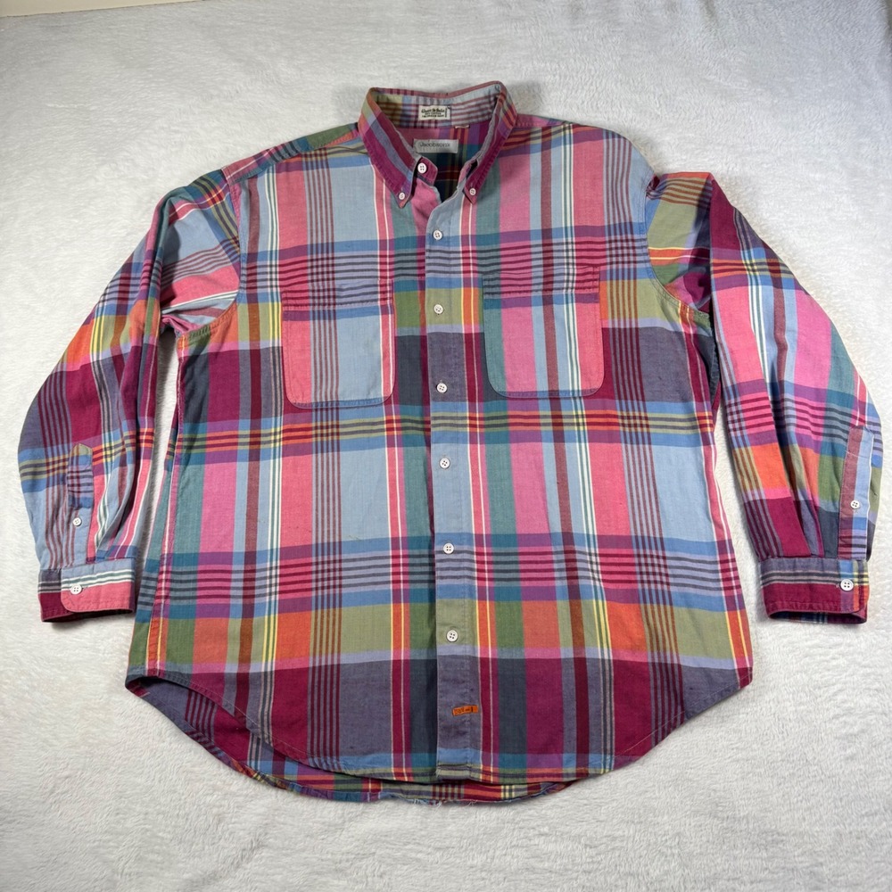 Jacobson's Madras Plaid Shirt Mens XL Multicolor Button Down Cotton Pocket